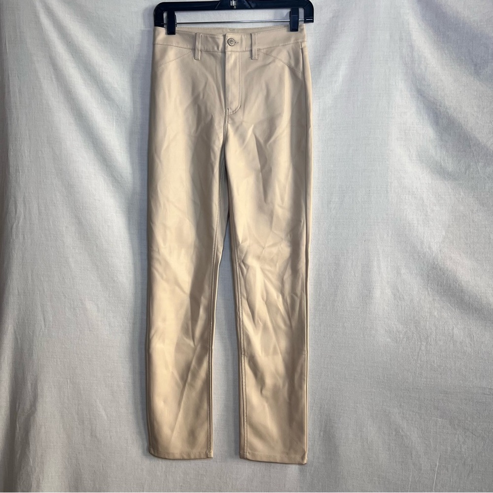Free People, Women’s Beige Leather-Like Pants, Size 2